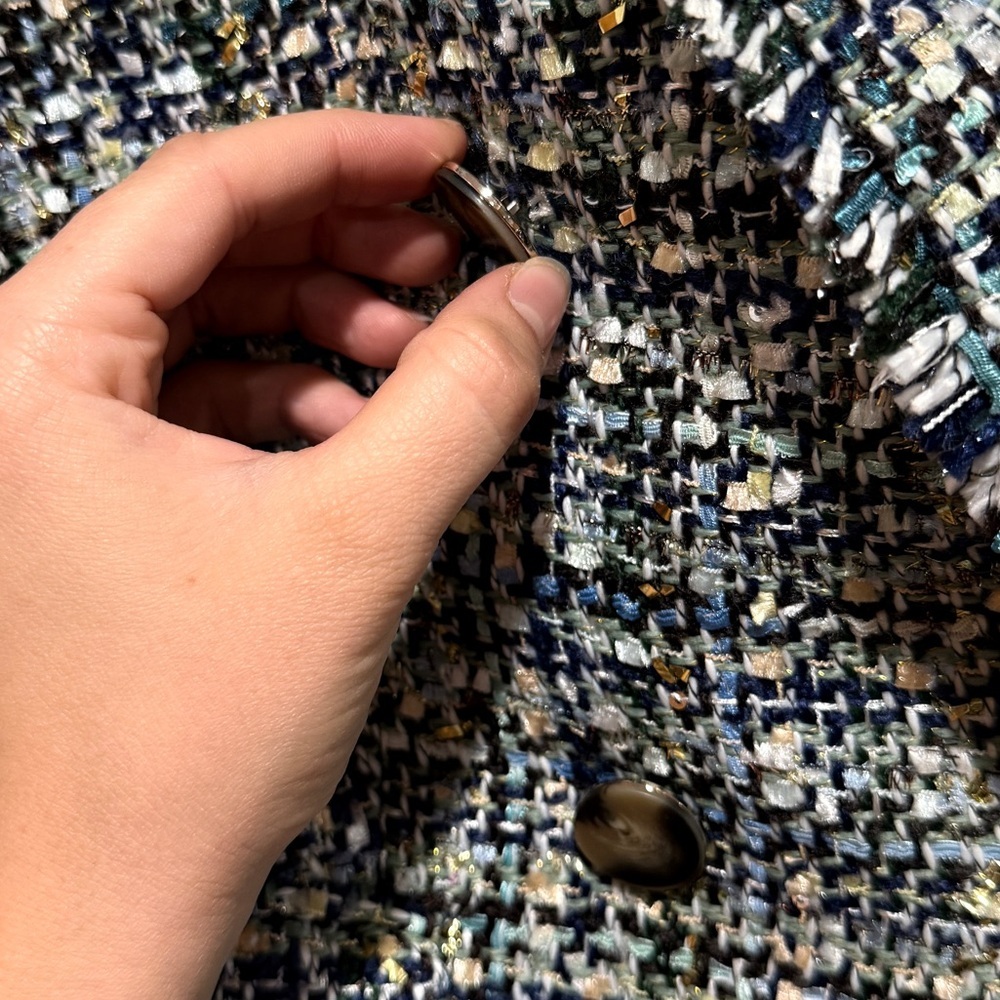 Ann Taylor Tweed Blazer in Black, White & Blue - Picture 9 of 15